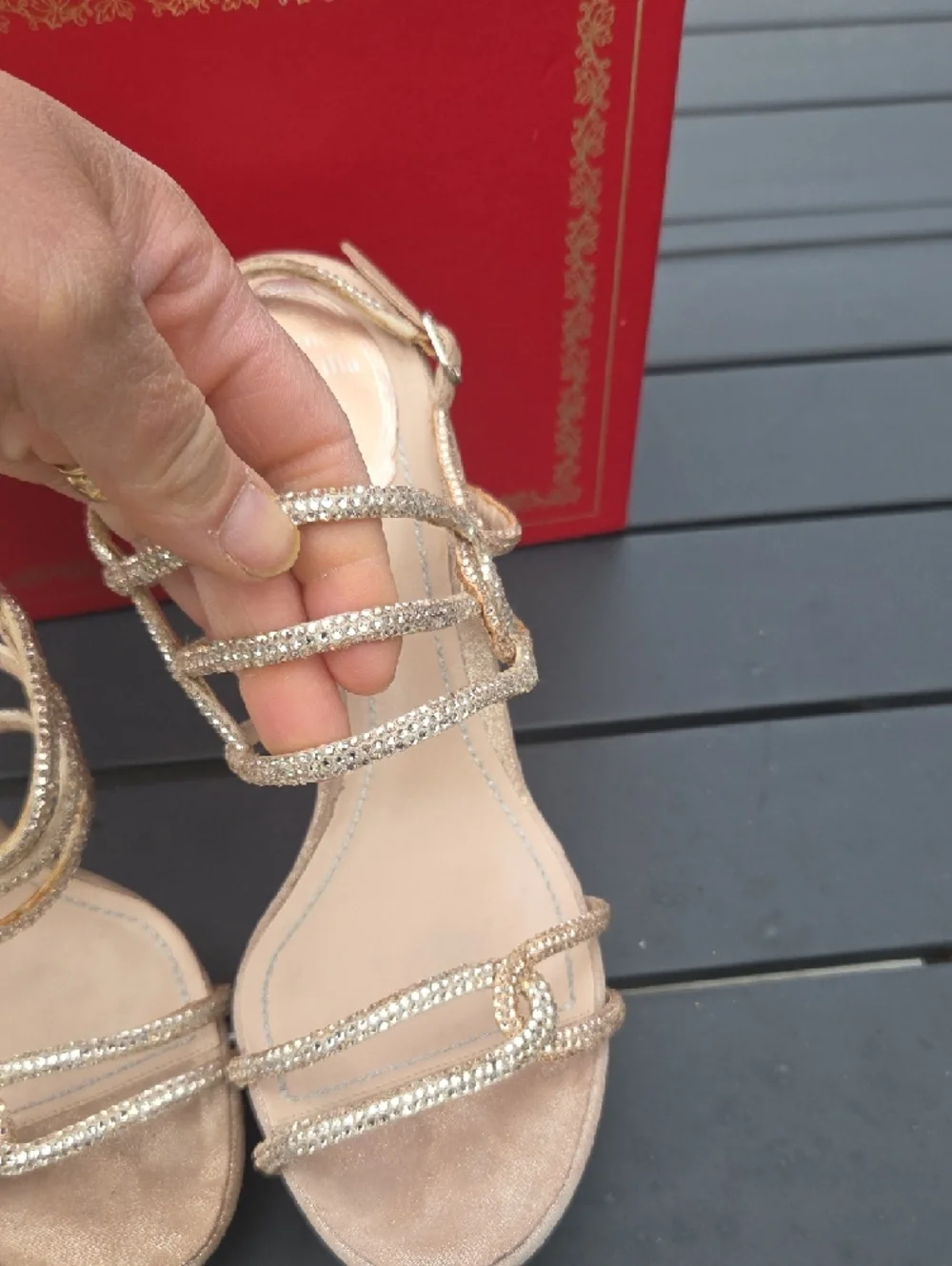 Rene Caovilla Nude Crystal-Knot Strappy Stiletto Sandals - Picture 3 of 11